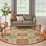 Nourison Aloha Indoor/Outdoor Red/Multi 7'10" x Round Area Rug, Easy Cleaning, Non Shedding, Bed Room, Living Room, Dining Room, Backyard, Deck, Patio, High-traffic Areas (8 Round)