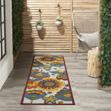 Nourison Aloha Indoor/Outdoor Multicolor 2'3" x 8' Area Rug, Floral, Contemporary, Easy Cleaning, Non Shedding, Bed Room, Living Room, Deck, Backyard, (8' x Runner)