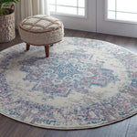 Nourison Grafix Traditional Ivory/Pink 4' x Round Area -Rug, Easy -Cleaning, Non Shedding, Bed Room, Living Room, Dining Room, Kitchen (4 Round)