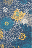 Nourison Passion Blue 3'9" x 5'9" Area Rug, Floral, Farmhouse, Easy Clean, Non Shedding, Bed Room, Living Room, Dining Room, Kitchen, (4' x 6')