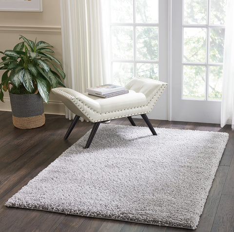 Nourison Malibu Shag Solid Silver Grey 3'11" x 5'11" Area-Rug, Easy-Cleaning, Non Shedding, Bed Room, Living Room, Dining Room, Kitchen (4x6)