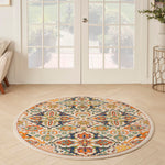 Nourison Allur Bohemian Ivory Multicolor 4' x Round Area -Rug, Easy -Cleaning, Non Shedding, Bed Room, Living Room, Dining Room, Kitchen (4 Round)