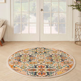 Nourison Allur Bohemian Ivory Multicolor 4' x Round Area -Rug, Easy -Cleaning, Non Shedding, Bed Room, Living Room, Dining Room, Kitchen (4 Round)