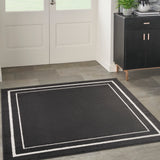 Nourison Essentials 60" Square Fabric Indoor/Outdoor Rug in Black Ivory