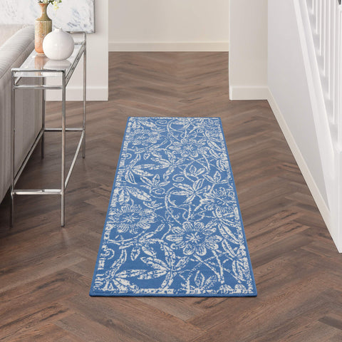 Nourison Whimsicle Floral Blue 2' x 8' Area Rug, Easy Cleaning, Non Shedding, Bed Room, Living Room, Dining Room, Kitchen (2x8)