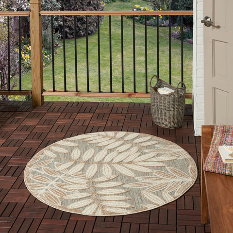 Nourison Aloha Indoor/Outdoor Natural 4' x Round Area Rug, Easy Cleaning, Non Shedding, Bed Room, Living Room, Dining Room, Backyard, Deck, Patio (4 Round)