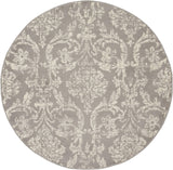 Nourison Jubilant Damask Grey 5'3'' x Round Area-Rug, Easy-Cleaning, Non Shedding, Bed Room, Living Room, Dining Room, Kitchen (5 Round)