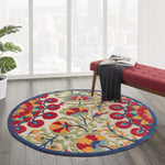 Nourison Aloha Indoor/Outdoor Red/Multi 4' x Round Area Rug, Easy Cleaning, Non Shedding, Bed Room, Living Room, Dining Room, Deck, Backyard, Patio (4 Round)