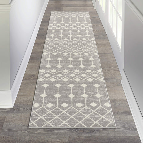 Nourison Grafix Moroccan Grey 2'3" x 7'6" Area Rug, Easy Cleaning, Non Shedding, Bed Room, Living Room, Dining Room, Kitchen (2x8)