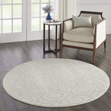 Nourison Jubilant Trellis Ivory/Blue 5'3" x Round Area -Rug, Easy -Cleaning, Non Shedding, Bed Room, Living Room, Dining Room, Kitchen (5 Round)