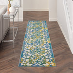 Nourison Aloha Indoor/Outdoor Ivory Blue 2'3" x 10' Area Rug, Transitional, French Country, Easy Cleaning, Non Shedding, Bed Room, Kitchen, Living Room, Deck, Backyard, (10' x Runner)