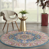 Nourison Passion Bohemian Teal Multicolor 5'3" x Round Area Rug, Easy Clean, Non Shedding, Bed Room, Living Room, Dining Room, Kitchen (5 Round)