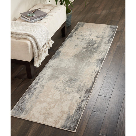 Nourison Maxell Modern Ivory/Grey 2'2" x 10' Area Rug, Easy Clean, Non Shedding, Bed Room, Living Room, Dining Room, Kitchen (2x10)