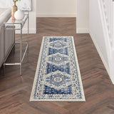 Nourison Cyrus Bohemian Ivory Blue 2'2" x 7'6" Area -Rug, Easy -Cleaning, Non Shedding, Bed Room, Living Room, Dining Room, Kitchen (2x8)