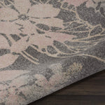 Nourison Tranquil Floral Grey/Pink 5'3" x Round Area -rug, Easy -cleaning, Non Shedding, Bed Room, Living Room, Dining Room, Kitchen (5 Round)