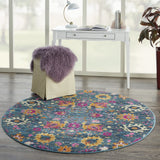 Nourison Passion Denim 5'3" x Round Area -rug, Boho, Moroccan, Bed Room, Living Room, Dining Room, Kitchen, Easy -cleaning, Non Shedding, (5' Round)