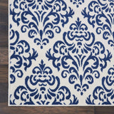 Nourison Grafix Damask White/Blue 6' x 9' Area -Rug, Easy -Cleaning, Non Shedding, Bed Room, Living Room, Dining Room, Kitchen (6x9)