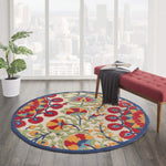 Nourison Aloha Indoor/Outdoor Red/Multi 4' x Round Area Rug, Easy Cleaning, Non Shedding, Bed Room, Living Room, Dining Room, Deck, Backyard, Patio (4 Round)
