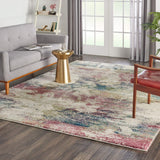 Nourison Fusion Artistic Cream/Multi 2'2" x 7'6" Area-Rug, Easy-Cleaning, Non Shedding, Bed Room, Living Room, Dining Room, Kitchen (2x7)