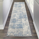 Nourison Solace Modern Rustic Ivory/Grey/Blue 2'3" x 7'3" Area Rug, Easy Cleaning, Non Shedding, Bed Room, Living Room, Dining Room, Kitchen, (7' Runner)