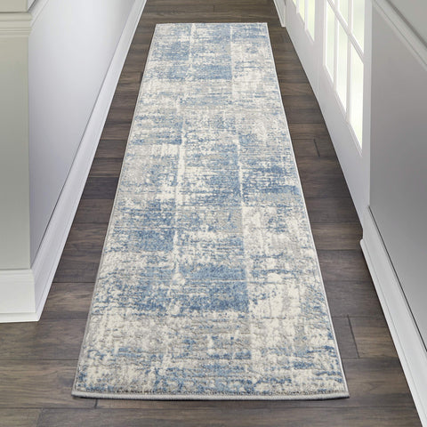 Nourison Solace Modern Rustic Ivory/Grey/Blue 2'3" x 7'3" Area Rug, Easy Cleaning, Non Shedding, Bed Room, Living Room, Dining Room, Kitchen, (7' Runner)