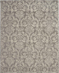 Nourison Jubilant Damask Grey 7' x 10' Area Rug, Easy Clean, Non Shedding, Bed Room, Living Room, Dining Room, Kitchen (7x10)