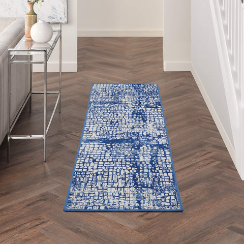 Nourison Whimsicle Abstract Ivory Navy 2' x 8' Area Rug, Easy Cleaning, Non Shedding, Bed Room, Living Room, Dining Room, Kitchen (2x8)