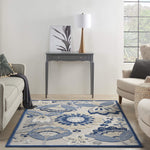 Nourison Aloha Indoor/Outdoor Blue/Grey 5'3" x 7'5" Area Rug, Floral, Contemporary, Easy-Cleaning, Non-Shedding, Bed Room, Living Room, Deck, Backyard, (5' x 7')