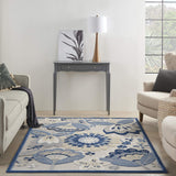 Nourison Aloha Indoor/Outdoor Blue/Grey 5'3" x 7'5" Area Rug, Floral, Contemporary, Easy-Cleaning, Non-Shedding, Bed Room, Living Room, Deck, Backyard, (5' x 7')