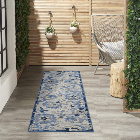 Nourison Aloha 8' Runner Blue Gray Fabric Farmhouse Area Rug (8' Runner)
