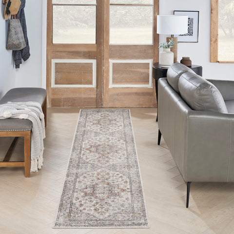 Nourison Astra Machine Washable Traditional Grey/Multi 2'2" x 10' Area Rug, Easy Clean, Non Shedding, Bed Room, Living Room, Dining Room, Kitchen (2x10)