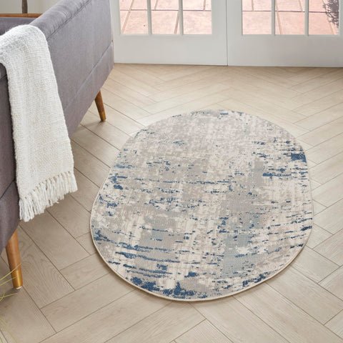 Nourison Concerto Abstract Ivory Grey Blue 3' x 5' Oval Area -Rug, Easy -Cleaning, Non Shedding, Bed Room, Living Room, Dining Room, Kitchen (3x5)