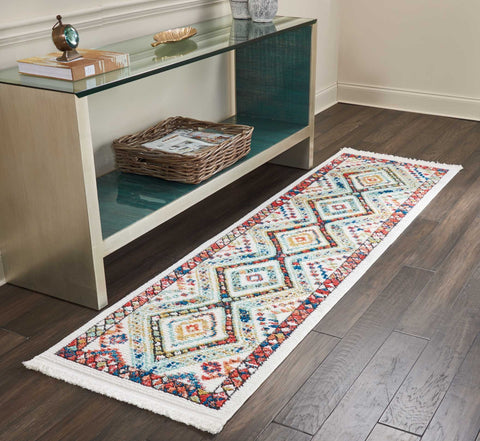 Nourison Transitional Decor Transitional White 2'2'' x 7'9'' Area-Rug, Easy-Cleaning, Non Shedding, Bed Room, Living Room, Dining Room, Kitchen (2x8)