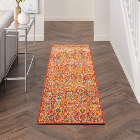 Nourison Allur Non-Shedding Transitional Moroccan Red Multicolor 2'3" x 7'6" Area Rug, (8' Runner)