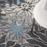 Nourison Passion Charcoal/Blue 3'9" x 5'9" Area Rug, Floral, Farmhouse, Easy Cleaning, Non Shedding, Bed Room, Living Room, Dining Room, Kitchen, (4' x 6')