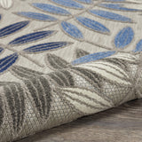Nourison Aloha Indoor/Outdoor Grey/Blue 5'3" x Round Area Rug, Easy Cleaning, Non Shedding, Bed Room, Living Room, Dining Room, Backyard, Deck, Patio (5 Round)