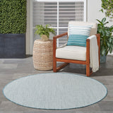 Nourison Courtyard Indoor/Outdoor Ivory/Aqua 4' x Round Area Rug, Easy Cleaning, Non Shedding, Bed Room, Living Room, Dining Room, Backyard, Deck, Patio (4 Round)