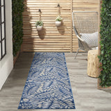 Nourison Aloha Indoor/Outdoor Ivory/Navy 2'3" x 12' Area Rug, Easy Cleaning, Non Shedding, Bed Room, Living Room, Dining Room, Backyard, Deck, Patio (2x12)