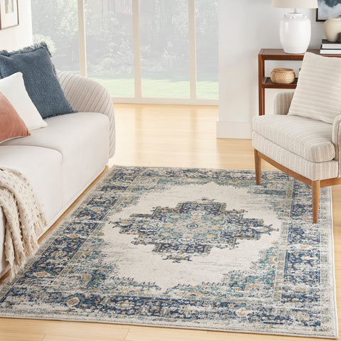 Nourison Passion 5' x 7' Ivory Gray Blue Fabric Vintage Area Rug (5' x 7')