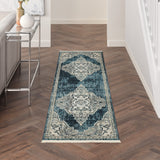Nourison Geneva Blue/Grey 2'2" x 7'6" Area Rug, Traditional, French Country, Easy Cleaning, Non Shedding, Bed Room, Living Room, Dining Room, Kitchen, (8' x Runner)