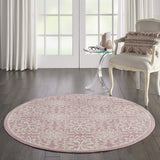 Nourison Jubilant Floral Ivory/Pink 5'3'' x Round Area-Rug, Easy-Cleaning, Non Shedding, Bed Room, Living Room, Dining Room, Kitchen (5 Round)