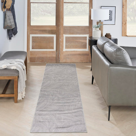 Nourison Washables Abstract Ivory Grey 2'2" x 10' Area Rug, Easy Clean, Non Shedding, Bed Room, Living Room, Dining Room, Kitchen (2x10)