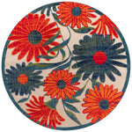 Nourison Aloha Indoor-Outdoor Ivory Multicolor 5'3" x Round Area Rug, Easy-Cleaning, Non Shedding, Bed Room, Living Room, Dining Room, Backyard, Deck, Patio (5 Round)