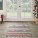 Nourison Baja Tribal Grey/Red 5' x 7' Area Rug, Easy Clean, Non Shedding, Bed Room, Living Room, Dining Room, Kitchen (5x7)