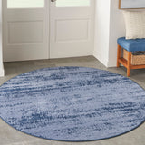 Nourison Essentials 48" Round Contemporary Indoor/Outdoor Rug in Denim Blue
