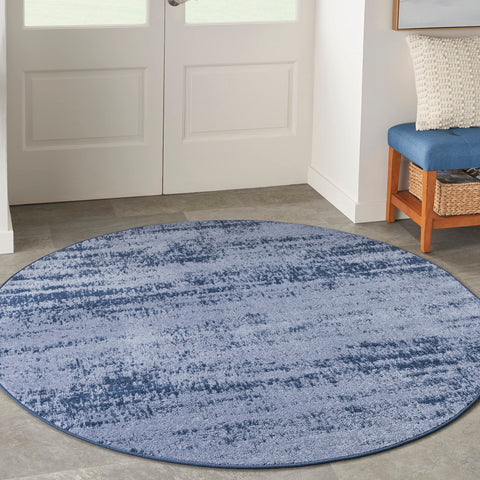 Nourison Essentials 48" Round Contemporary Indoor/Outdoor Rug in Denim Blue