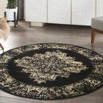 Nourison Grafix Black 4' x Round Area Rug Easy Clean, Non Shedding, Bed Room, Living Room, Dining Room, Kitchen (4' x Round)