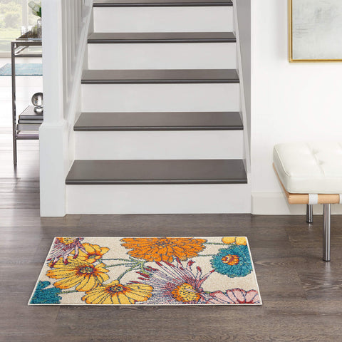 Nourison Allur Ivory Multicolor 2' x 3' Area Rug, Modern, Floral, Bed Room, Living Room, Dining Room, Kitchen, Easy Cleaning, Non Shedding (2x3)