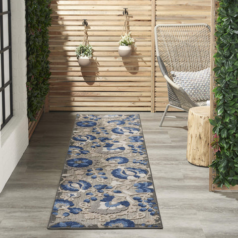 Nourison Aloha 2'3" x 12' Natural/Blue Outdoor Indoor/Outdoor Rug
