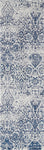 Nourison Damask Vintage Ivory/Navy 2'3" x 7'6" Area Rug, Easy Cleaning, Non Shedding, Bed Room, Living Room, Dining Room, Kitchen (2x7)